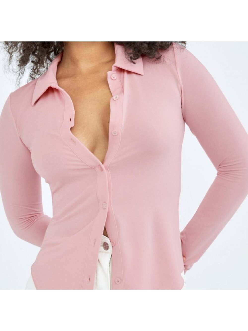 Aritzia pose hip long sleeve shirt in dawn pink (discontinued color), size S
